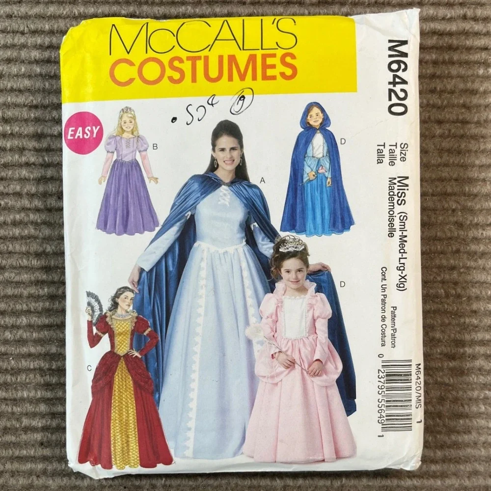 McCall's M6420 Princess Queen Costume Sewing Pattern Misses S-XL Children 3-8